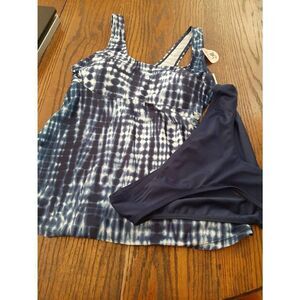 New Medium Bobbie Brooks 2pc Blue White Tankini Bikini Swimsuit Bathing Suit NWT